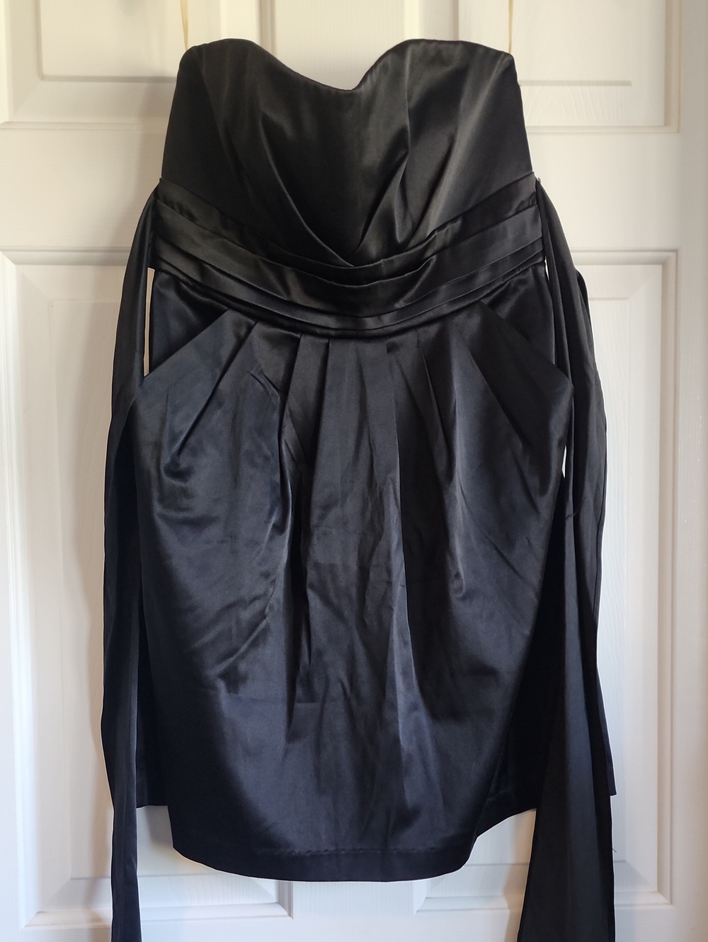 Black Strapless Satin Dress - With Pockets